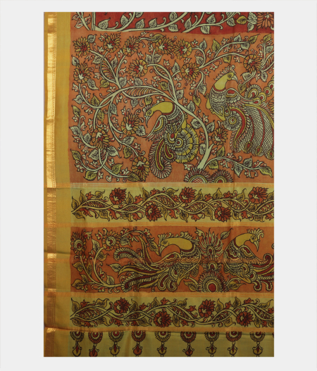 Maroon Handpainted Kalamkari Soft Silk Saree T580404