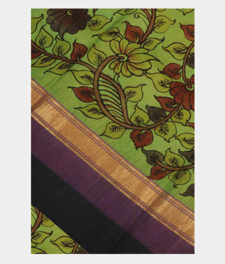Green Handpainted Kalamkari Soft Silk Saree T196863-image