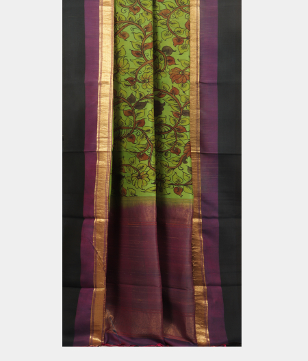 Green Handpainted Kalamkari Soft Silk Saree T1968632