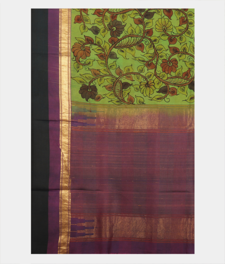 Green Handpainted Kalamkari Soft Silk Saree T1968634