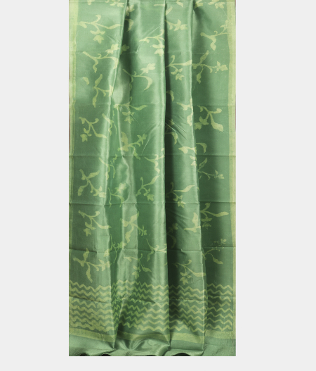 Green Printed Raw Silk Saree T2202232