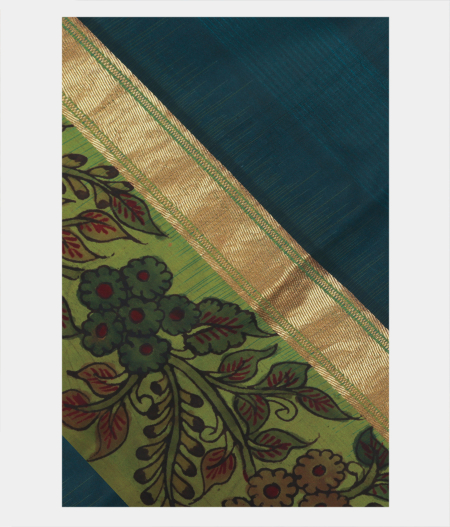 Blue Handpainted Kalamkari Soft Silk Saree T163618-image