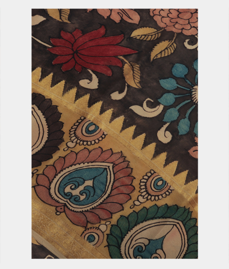 Brown Handpainted Kalamkari Soft Silk Saree T177190-image