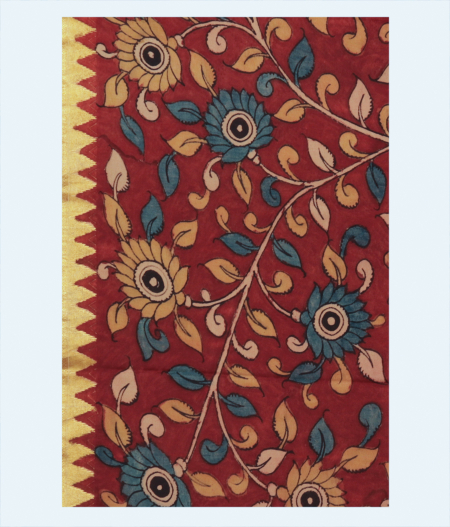 Brown Handpainted Kalamkari Soft Silk Saree T1771903