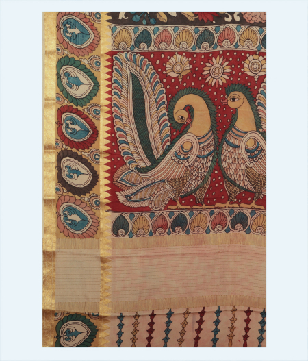 Brown Handpainted Kalamkari Soft Silk Saree T1771904