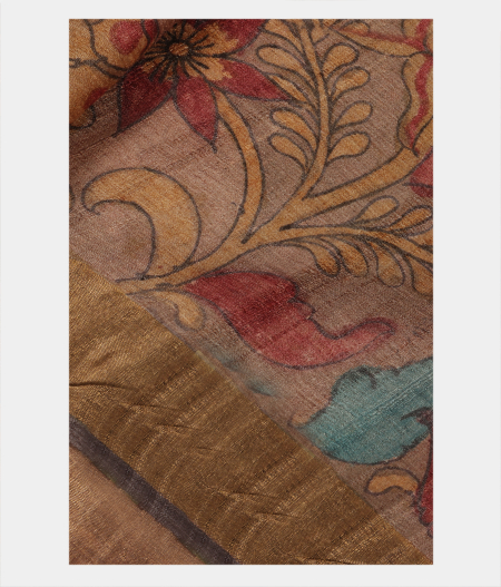 Brown Tussar Handpainted Kalamkari Saree T222288-image