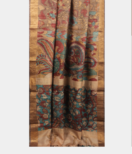Brown Tussar Handpainted Kalamkari Saree T2222882