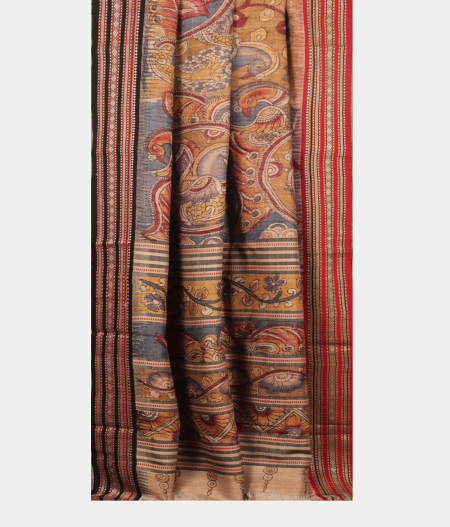 Grey Tussar Handpainted Kalamkari Saree T2244232