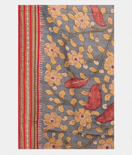 Grey Tussar Handpainted Kalamkari Saree T2244233