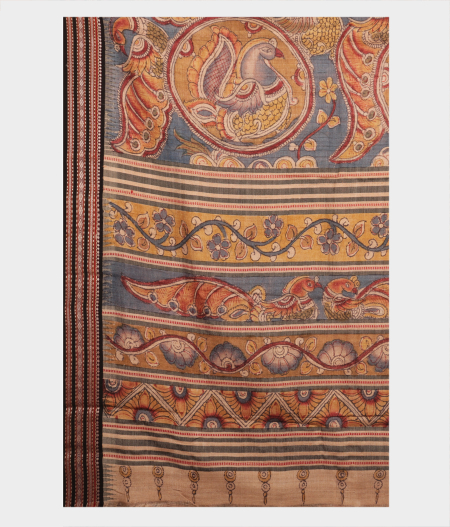 Grey Tussar Handpainted Kalamkari Saree T2244234