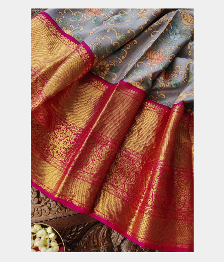 Grey Handwoven Kanjivaram Silk Pavadai T183660-image