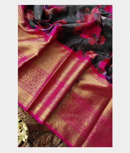 Black Handwoven Kanjivaram Silk Pavadai T180868-image