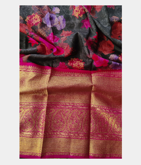 Black Handwoven Kanjivaram Silk Pavadai T1808683