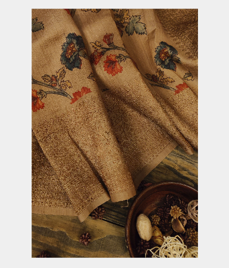 Mustard Yellow Tussar Printed Saree T225434-image