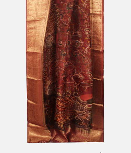 Maroon Kora Organza Printed Saree T2258282