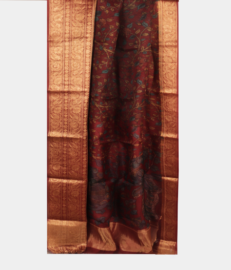 Maroon Kora Organza Printed Saree T2258262