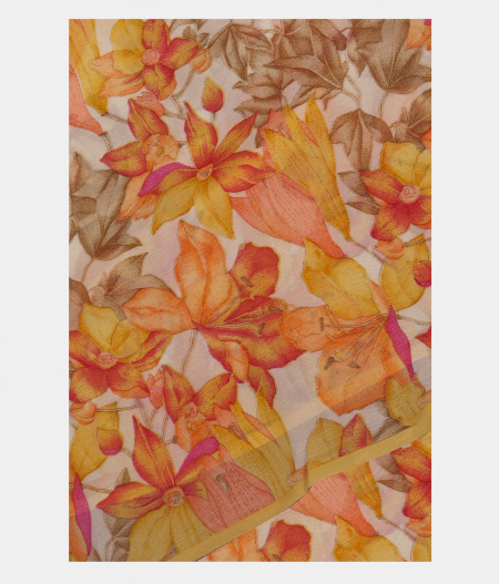 Orange Chiffon Printed Silk Saree T221803-image