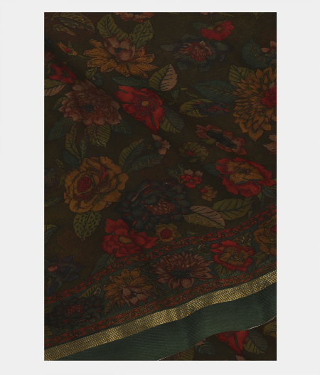 Dark Green Chiffon Printed Silk Saree T224140-image