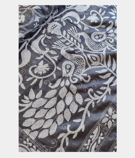 Grey Tussar Kantha Work Saree T226566-image