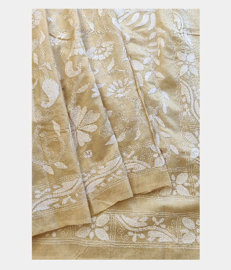 Beige Tussar Kantha Work Saree T226570-image