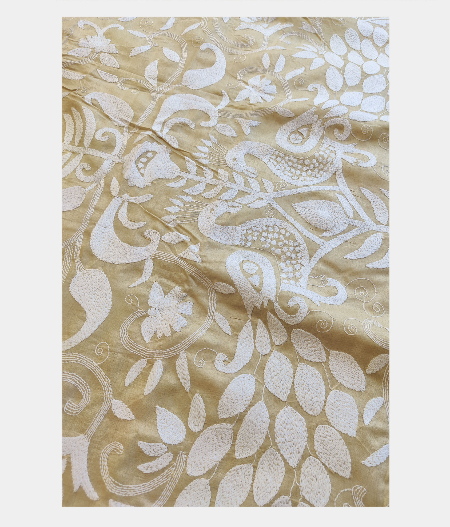 Beige Tussar Kantha Work Saree T2265702