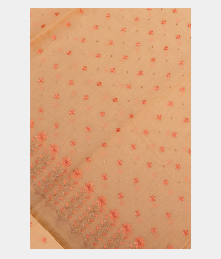 Peach Chanderi Cotton Embroidery Saree T196970-image