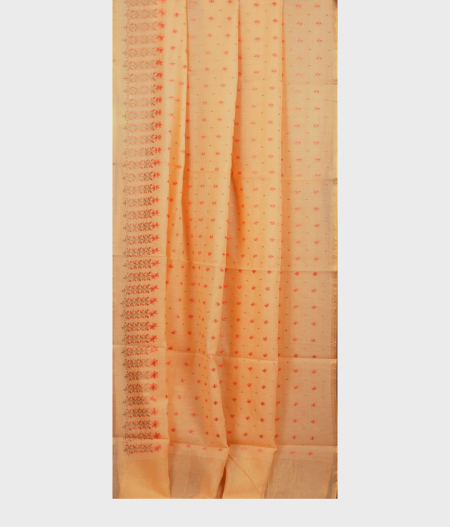 Peach Chanderi Cotton Embroidery Saree T1969702