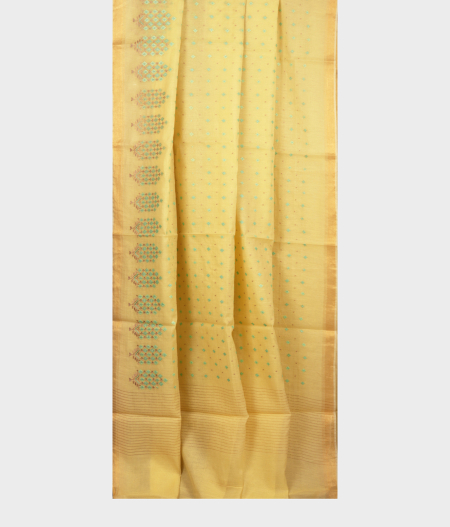Yellow Chanderi Cotton Embroidery Saree T1969922
