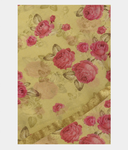 Yellow Chiffon Printed Silk Saree T226181-image