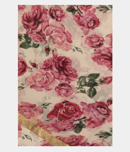 Cream Chiffon Printed Silk Saree T226184-image