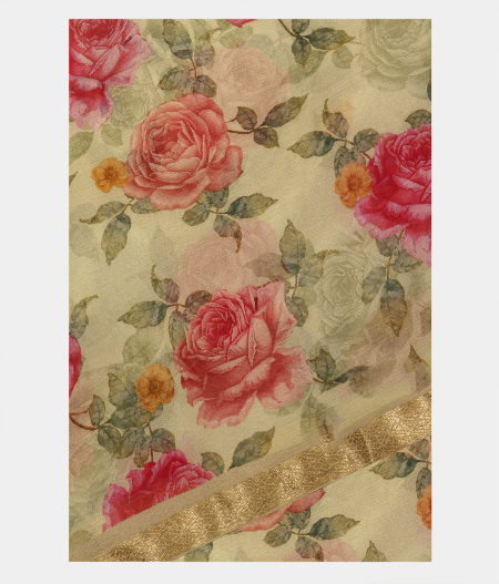 Yellow Chiffon Printed Silk Saree T226185-image