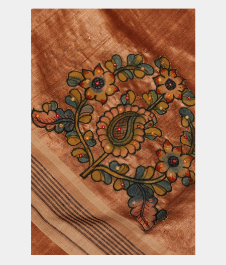 Brown Tussar Embroidery Saree T217550-image