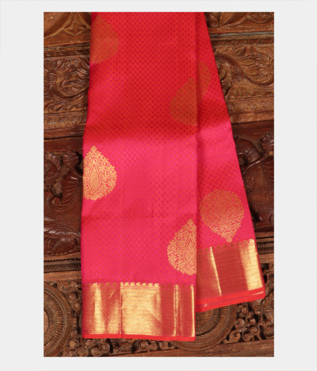 Orangish Pink Handwoven Kanjivaram Silk Saree T225081-image