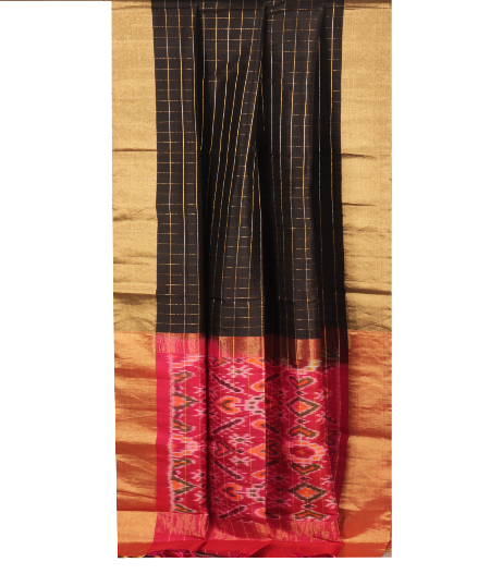Black Woven Raw Silk Saree T1702032