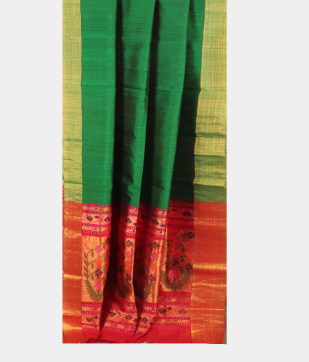 Dark Green Woven Raw Silk Saree T1655652