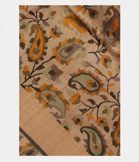 Off-White Tussar Printed Saree T223177-image
