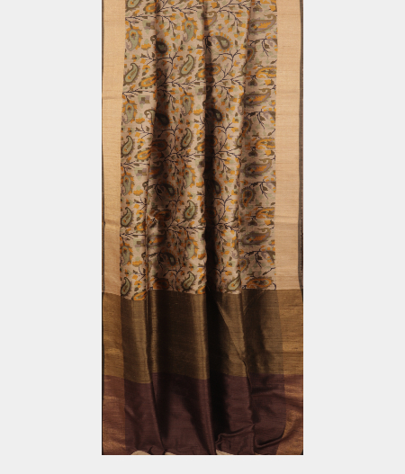 Off-White Tussar Printed Saree T2231772