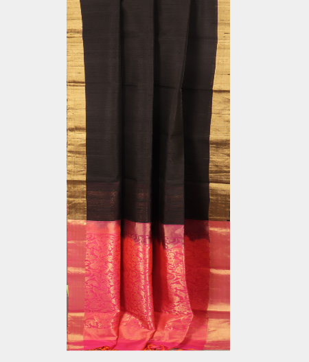 Black Woven Raw Silk Saree T1292322