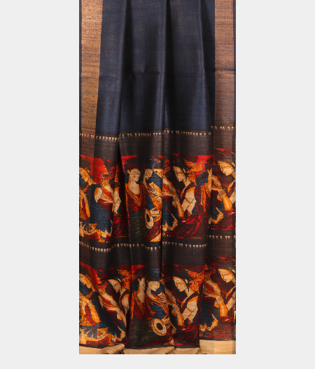 Blue Tussar Printed Saree T2233092