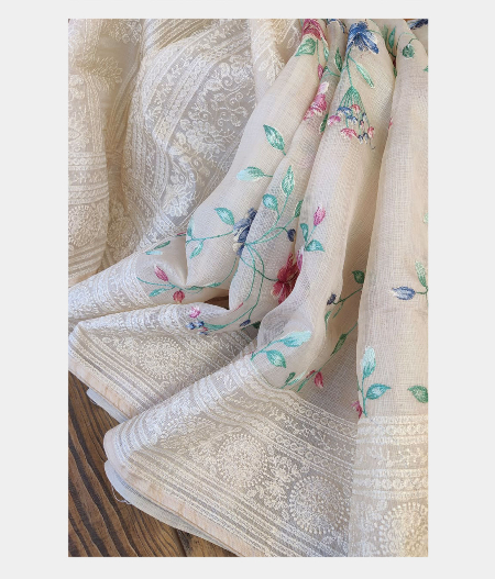 Off White Silk Embroidery Kota Saree T226949-image