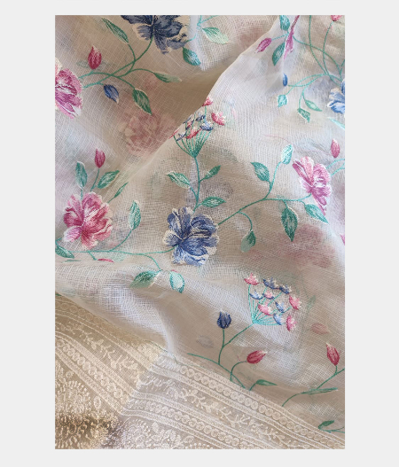 Off White Silk Embroidery Kota Saree T2269493