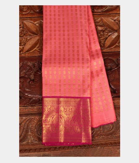 Pinkish peach Handwoven Kanjivaram Silk Pavadai T227475-image