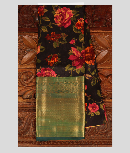 Black Printed Kanjivaram Silk Pavadai T215096-image