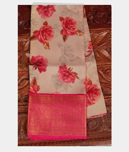 Light Grey Printed Kanjivaram Silk Pavadai T190739-image