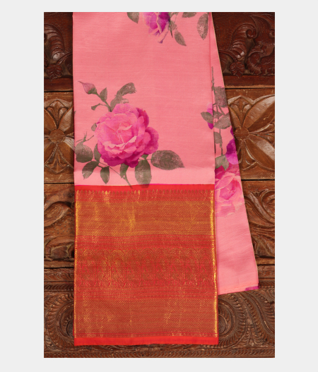 Peach Printed Kanjivaram Silk Pavadai T180185-image