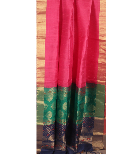 Pink Woven Raw Silk Saree T1292142