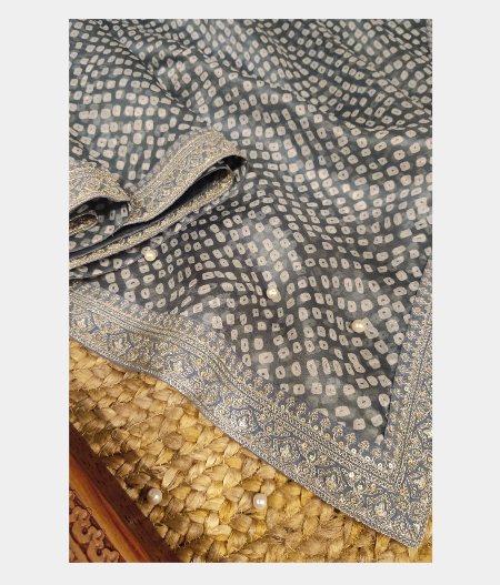 Greyish Blue Kora Organza Printed Saree T227602-image