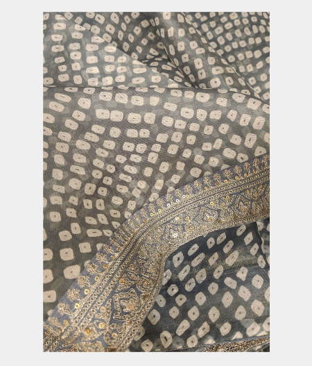 Greyish Blue Kora Organza Printed Saree T2276022