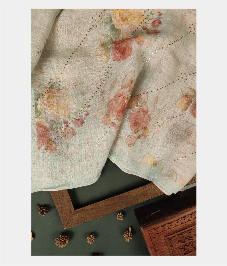 Light blue Linen Printed Saree T227551-image