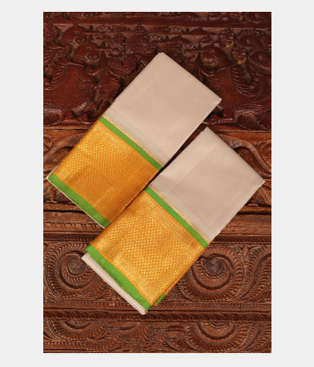 White Handwoven Kanjivaram Silk Dhoti and Vastharam T181315-image
